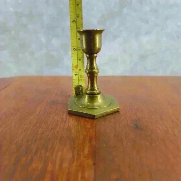Brass Candle Holder Vintage 2.5"x1.75" Mini Hexagon Base EUC - Picture 4 of 6